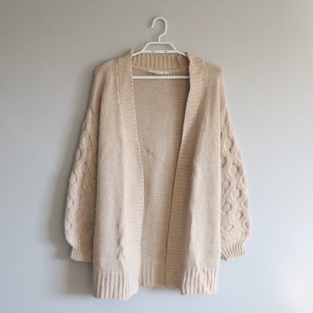 Cloth Womens XS Cream Oversized Open Front Textured Cable Knit Casual Cardigan‎